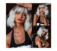 Parrucche Parrucche corte ondulate resistenti al calore for uso cosplay quotidiano for le donne Parrucca sintetica naturale Bob marrone scuro con frangia for ragazza parrucca in fibra(Color:WL1077-2)