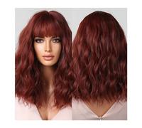 Parrucche Parrucche corte ondulate resistenti al calore for uso cosplay quotidiano for le donne Parrucca sintetica naturale Bob marrone scuro con frangia for ragazza parrucca in fibra(Color:WL1065-1)