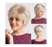 parrucche Parrucche di capelli corti con frangetta Parrucca bionda mista bianca mista marrone chiaro for le donne Parrucche diritte in fibra sintetica Parrucca frontale naturale Bob parrucca