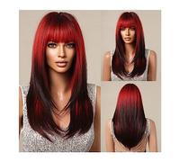Parrucche Parrucche di capelli sintetici da rosso a nero da 22 pollici con frangia Parrucca diritta a strati lunghi Costume da festa colorato Capelli resistenti al calore for le donne Parrucca Donna