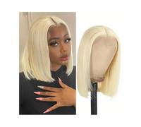 Parrucche Parrucche di capelli umani frontali in pizzo trasparente con parte a T dritta e osso di colore biondo Parrucca da donna(8inches)