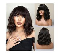 Parrucche Parrucche dorate miste castano scuro ondulate corte con frangia Capelli sintetici Bob biondi neri for le donne Parrucca resistente al calore cosplay naturale parrucca in fibra