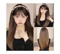 Parrucche Parrucche for capelli naturali cosplay Parrucca sintetica lunga diritta resistente al calore for feste con frangia Parrucche for capelli neri scuri for le donne parrucca in fibra(Color:LC036