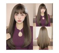 Parrucche Parrucche for capelli naturali cosplay Parrucca sintetica lunga diritta resistente al calore for feste con frangia Parrucche for capelli neri scuri for le donne parrucca in fibra(Color:LC209