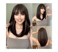 Parrucche Parrucche for uso quotidiano ad alta temperatura for cosplay, taglio corto a forma di folletto, parrucca sintetica diritta a strati di capelli naturali castano scuro for donne nere parrucca