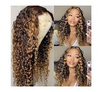 Parrucche Parrucche frontali in pizzo con parte a T riccia profonda Evidenziare Ombre Capelli umani brasiliani 13x6x1 Parrucche frontali in pizzo for donne 8-28 "Pre pizzicate con parrucche ondulate f