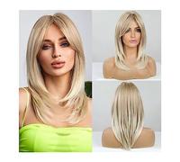 Parrucche Parrucche lunghe bionde a strati for donna Parrucca sintetica con frangia Capelli lisci ad alta temperatura dall'aspetto naturale for tutti i giorni Parrucca