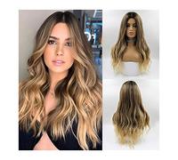 Parrucche Parrucche lunghe bionde castano scuro Ombre Parrucche sintetiche ricce ondulate Parte centrale naturale Parrucca resistente al calore for le donne Parrucche Ombre dall'aspetto naturale for l