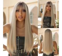 Parrucche Parrucche lunghe diritte for capelli neri resistenti al calore for donne Parrucche sintetiche for capelli naturali Cosplay quotidiana parrucca in fibra(Color:LC1073-1)