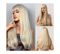 Parrucche Parrucche lunghe ondulate naturali for donna, parrucca bionda platino da 24 pollici con frangia Parrucca sintetica resistente al calore for cosplay di feste quotidiane Parrucca