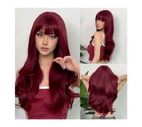 Parrucche Parrucche ondulate lunghe bordeaux Parrucca rosso vino con frangia for le donne Parrucca cosplay quotidiana for capelli sintetici Fibra resistente al calore Parrucca da donna(WL1153-1)