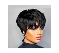 Parrucche Parrucche Pixie Cut Parrucca Bob Corta Brasiliana con Capelli Umani con Frangia Parrucca Pixie Cut a Strati Parrucca da donna