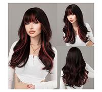 Parrucche Parrucche resistenti al calore Ombre ondulate lunghe Parrucca da nera a rossa for le donne Parrucca di capelli sintetici for feste di cosplay giornaliere con frangia soffice Parrucca da donn