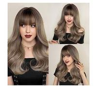 Parrucche Parrucche resistenti al calore Ombre ondulate lunghe Parrucca da nera a rossa for le donne Parrucca di capelli sintetici for feste di cosplay giornaliere con frangia soffice Parrucca da donn