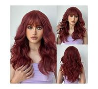 Parrucche Parrucche rosso scuro con frangia Parrucca sintetica riccia ondulata lunga for donna Parrucche in fibra naturale traspirante resistente al calore con frangia for uso quotidiano di feste e co