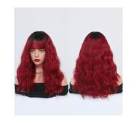 Parrucche Parrucche rosso scuro for le donne Parrucca ondulata bordeaux con frangia Parrucca rossa sintetica colorata con effetto sfumato for feste quotidiane Parrucca Donna