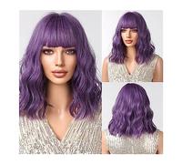 Parrucche Parrucche sintetiche a onde corte viola ricce con frangia Parrucca for capelli Bob Cosplay for uso quotidiano in fibra resistente al calore for feste da donna Parrucca da donna