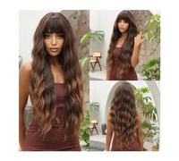 Parrucche Parrucche sintetiche arancioni lunghe a onda naturale con frangia piena for le donne nere Parrucche cosplay quotidiane di Halloween Fibra resistente al calore dei capelli Parrucca da donna(W