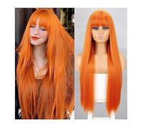 Parrucche Parrucche sintetiche arancioni Parrucche lunghe e dritte con frangia for donna Festa cosplay rosa rossa Uso quotidiano Capelli naturali Parrucca da donna