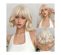 Parrucche Parrucche sintetiche Bob corte ricce bionde con frangia Parrucche cosplay Lolita dorate platino for donne Cosplay for feste quotidiane Resistenti al calore Parrucca da donna(WL1147-1)