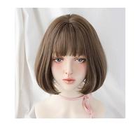 Parrucche, Parrucche sintetiche corte diritte color lino con frangia Donne Lolita Cosplay Matilda Accessori for capelli da indossare ogni giorno elastici naturali,Parrucche per coprire la calvizie