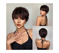 Parrucche Parrucche sintetiche corte marrone scuro con frangia Capelli corti for donna Parrucca quotidiana for capelli naturali Parrucche cosplay resistenti al calore Parrucca