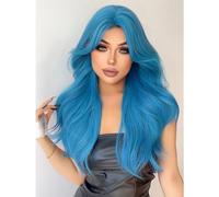 Parrucche Parrucche sintetiche da 28 pollici di colore blu mare parte centrale parrucca lunga naturale for capelli ondulati for le donne Cosplay Drag Queen Party resistente al calore parrucca in fibra