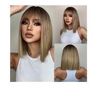 Parrucche Parrucche sintetiche da marrone a biondo Ombre Parrucche corte Bob naturali con frangia for parrucche cosplay resistenti al calore da donna Parrucca da donna