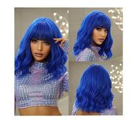 Parrucche Parrucche sintetiche Lolita Cosplay Bob corto blu Parrucca for capelli ondulati all'acqua con frangia for uso da festa di Halloween resistente al calore naturale parrucca in fibra (Color :