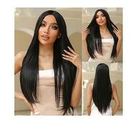 Parrucche Parrucche sintetiche lunghe diritte nere naturali della parte centrale for donne bianche Afro Daily Cosplay Party Hair fibra resistente al calore parrucca in fibra