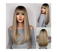 Parrucche, Parrucche sintetiche lunghe e lisce for donna Parrucca bionda marrone naturale con frangia Capelli resistenti al calore for cosplay,Parrucche per coprire la calvizie