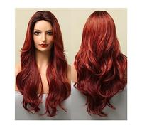 Parrucche Parrucche sintetiche lunghe ondulate Ombre rosso marrone for le donne Parrucche for capelli Lolita naturali resistenti al calore Parte centrale Cosplay Party Parrucca Donna