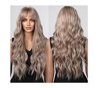 Parrucche Parrucche sintetiche lunghe ricci castano chiaro con frangia Parrucca di capelli ondulati naturali Cosplay for donne nere Fibra resistente al calore del partito afro per la festa quotidiana(