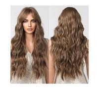 Parrucche Parrucche sintetiche lunghe ricci castano chiaro con frangia Parrucca di capelli ondulati naturali Cosplay for donne nere Fibra resistente al calore del partito afro per la festa quotidiana(