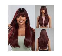 Parrucche Parrucche sintetiche lunghe rosso vino Capelli ondulati naturali con frangia Parrucca a radice profonda marrone rosso Capelli da festa cosplay resistenti al calore for le donne Parrucca da d