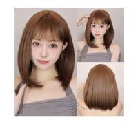 Parrucche Parrucche sintetiche marrone chiaro Taglio corto dritto con frangia Parrucca for donne bianche Coreano Festa quotidiana Cosplay Capelli resistenti al calore Parrucca da donna(LC1052-2)
