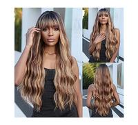 Parrucche Parrucche sintetiche Ombre lunghe color cioccolato resistenti al calore for cosplay giornaliere con frangia Parrucca for capelli ondulati naturali for donne nere parrucca in fibra (Color :