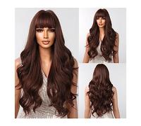 Parrucche Parrucche sintetiche Ombre lunghe color cioccolato resistenti al calore for cosplay giornaliere con frangia Parrucca for capelli ondulati naturali for donne nere parrucca in fibra (Color :