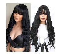 parrucche Parrucche sintetiche ondulate lunghe di colore nero/marrone con frangia soffice for le donne da indossare tutti i giorni Parrucche in fibra resistente al calore da 32 pollici con frangia par