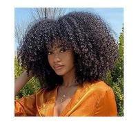 Parrucche Parrucche sintetiche ricci afro crespi da 12 pollici Parrucca riccia corta con frangia Nero naturale Uso quotidiano Capelli ad alta temperatura senza colla Parrucca da donna