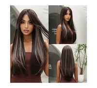 Parrucche Parte centrale for le donne Afro Daily Party Cosplay Uso resistente al calore Parrucche sintetiche dritte lunghe scure Parrucca di capelli finti neri naturali Parrucca da donna(LC2075-1)