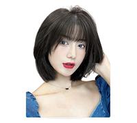 Parrucche pastello con frangia d'aria, parrucche corte da donna, parrucche sintetiche lisce lunghe fino alle spalle, per ragazze, per uso quotidiano, regolabili,Black