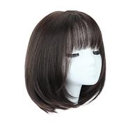 Parrucche pastello con frangia d'aria, parrucche corte da donna, parrucche sintetiche lisce lunghe fino alle spalle, per ragazze, per uso quotidiano, regolabili,Upgrade-Black Brown