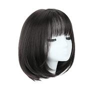 Parrucche pastello con frangia d'aria, parrucche corte da donna, parrucche sintetiche lisce lunghe fino alle spalle, per ragazze, per uso quotidiano, regolabili,Upgrade-Black