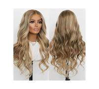 Parrucche per capelli 24 Inches Waves Money Piece Lace Frontal Wig Ash Brown with Light Blonde Highlights Natural Hair Synthetic Fibre(26inches)