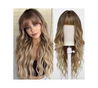 Parrucche per capelli Brown Synthetic Long Wavy Wig with Fluffy Bangs for Women Natural Hair Blonde Highlight Wigs for Daily Cosplay Use