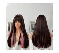Parrucche per capelli Capelli sintetici for cosplay ragazza e uso quotidiano Parrucca bionda da 23 pollici con frangia for parrucca lunga dritta donna(Black Pink highlight)