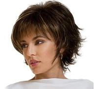 Parrucche per capelli corti con frange ondulate stratificate parrucca resistente al calore biondo sintetico misto nero marrone colore naturale per le donne uso quotidiano
