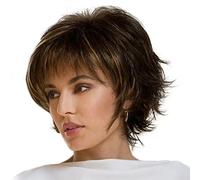 Parrucche per capelli corti con frangia parrucca sintetica bionda a strati ondulati resistente al calore colore naturale marrone nero per donne uso quotidiano