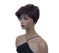 Parrucche per capelli corti per donne nere, parrucca corta alla moda con taglio pixie, frangia laterale, parrucche nere corte, parrucca asimmetrica con frangia laterale e,Burgundy Color